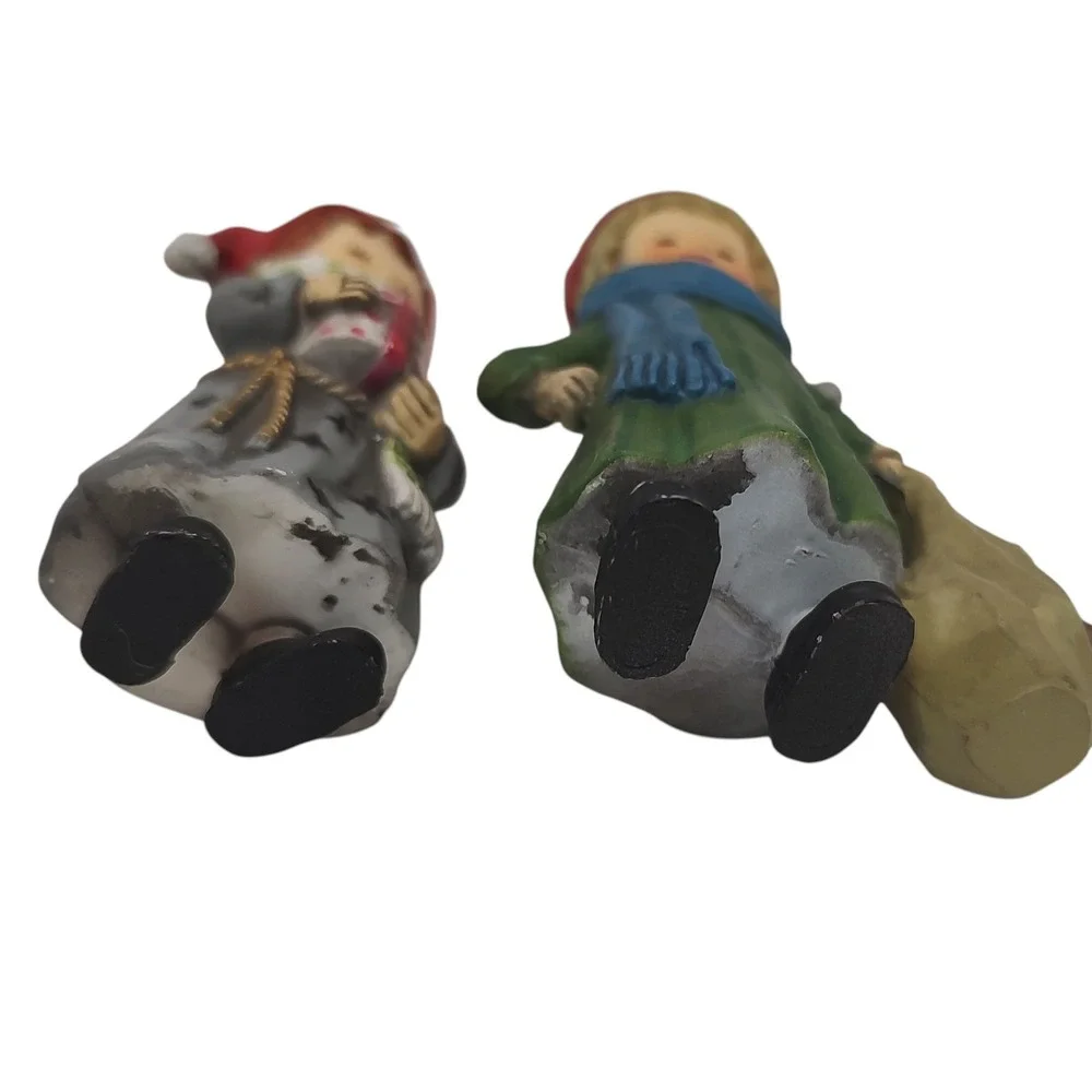Vintage Christmas Resin Ornaments Girls With Presents Hanging Set Of‎ Two
